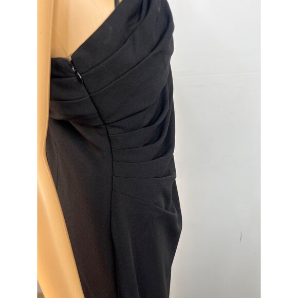 Adrianna Papell Crepe One Shoulder Maxi Gown Size 18 Black Stretch Dress - Picture 7 of 11